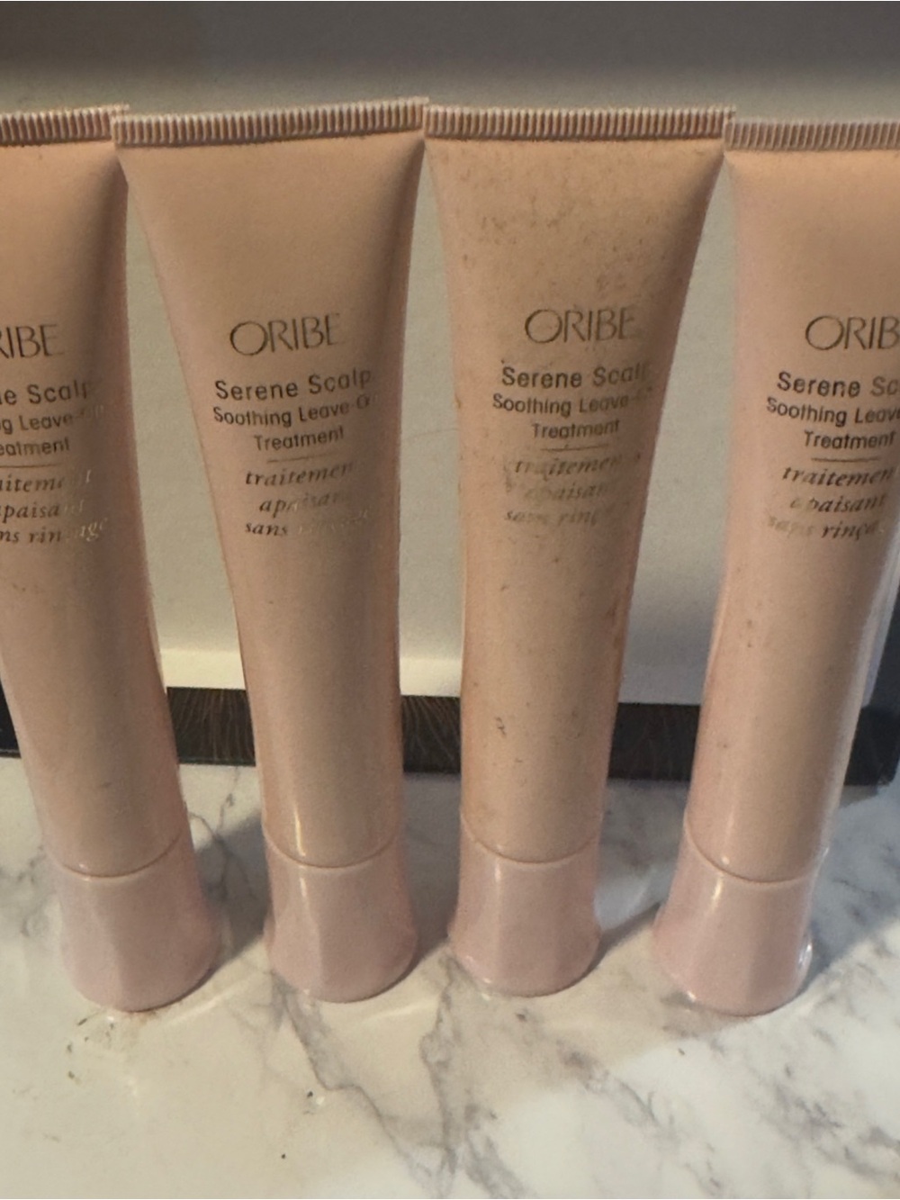 FOUR NEW UNUSED Oribe Serene Scalp Soothing Leave-In Treatment - Pale Pink Tubes